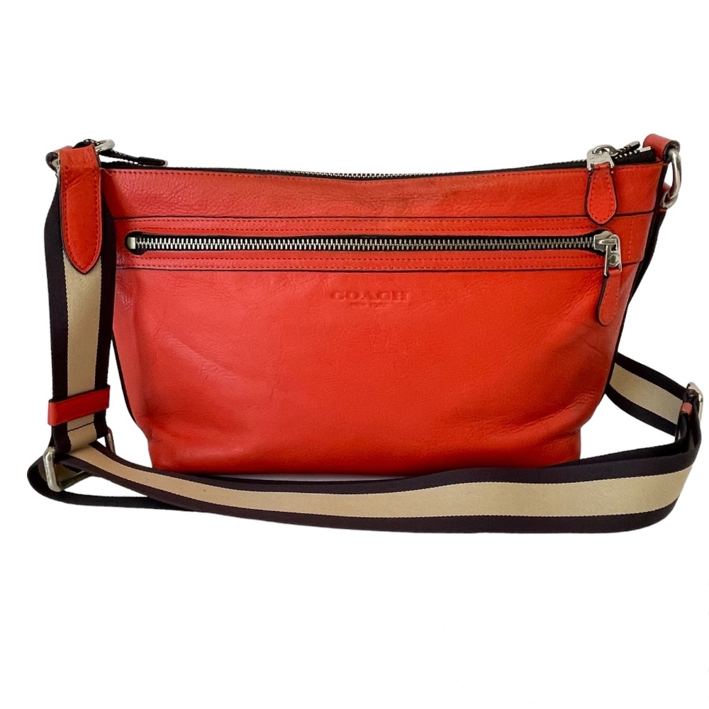 Coach Orange Pebbled Leather Canvas Crossbody Convertible Bag Unisex